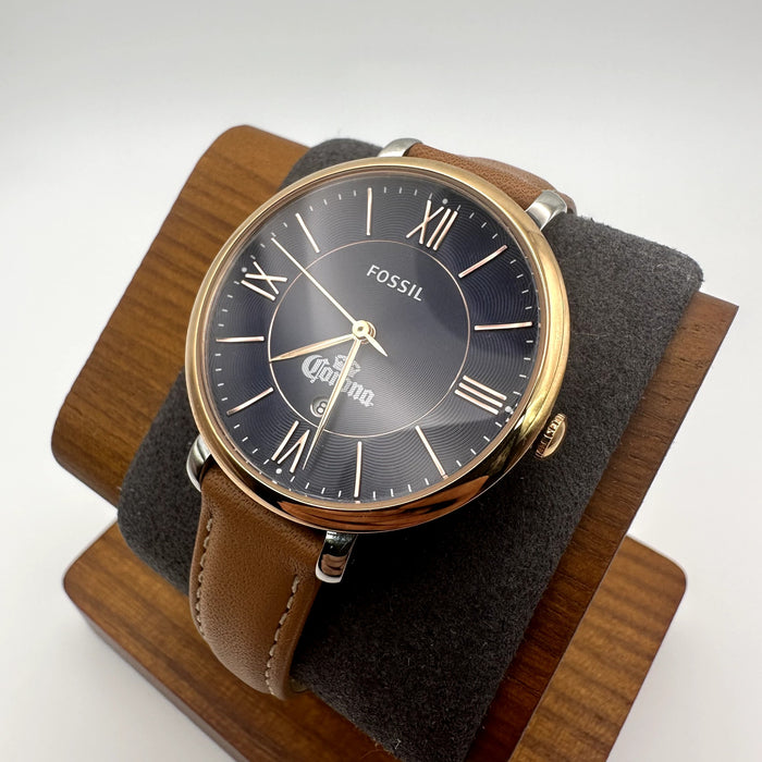 Fossil Corona Edition Quartz Watch Gold Tone Case Blue Dial Brown Leather