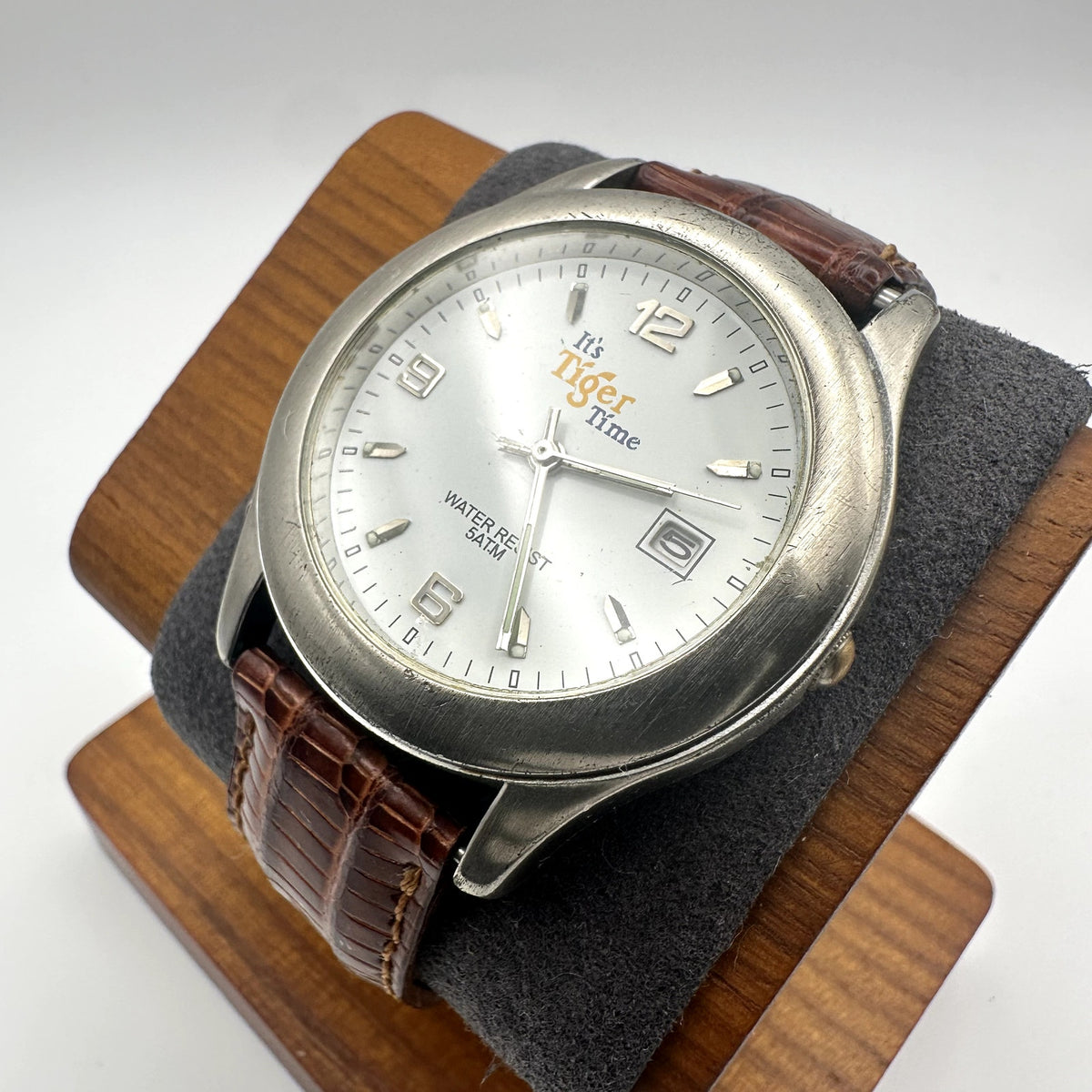 Tiger Beer Promotional Men's Silver Tone Quartz Watch Brown Leather Strap