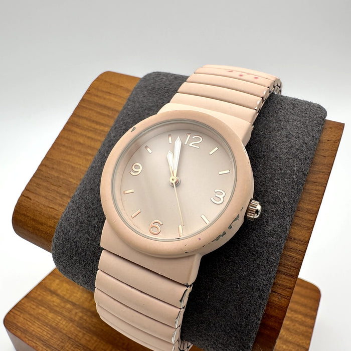 Pink-Beige Silicone Stretch Band Watch, Stainless Steel Back