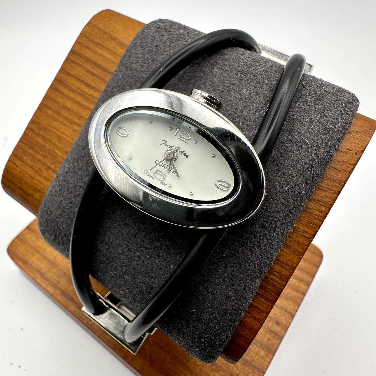 Fred Belay Oval Silver Quartz Watch Black Strap