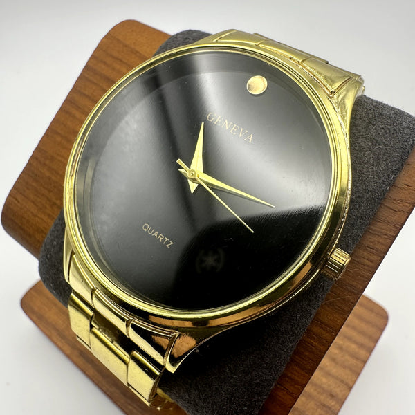 Geneva Gold Lightweight Tone Quartz Watch Black Minimalist Dial Metal Link Bracelet