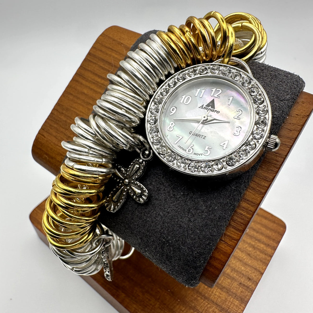 Amparo Quartz Jewelry Watch Stretch Coil Bracelet Silver Gold