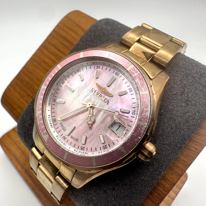 Invicta Women's Rose Gold-Tone Pink Mother of Pearl Quartz Watch 28650