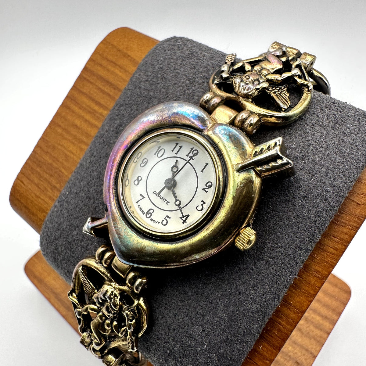 Cherub Charm Bracelet Watch Quartz Faded Gold Tone Analog