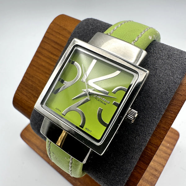 Geneva Platinum Women's Green Dial Silver Square Cuff Quartz Watch
