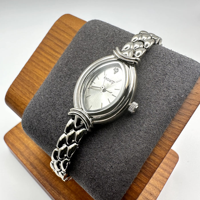 Most Ladies Silver Tone Oval Bracelet Watch Diamond Accent Dial Quartz