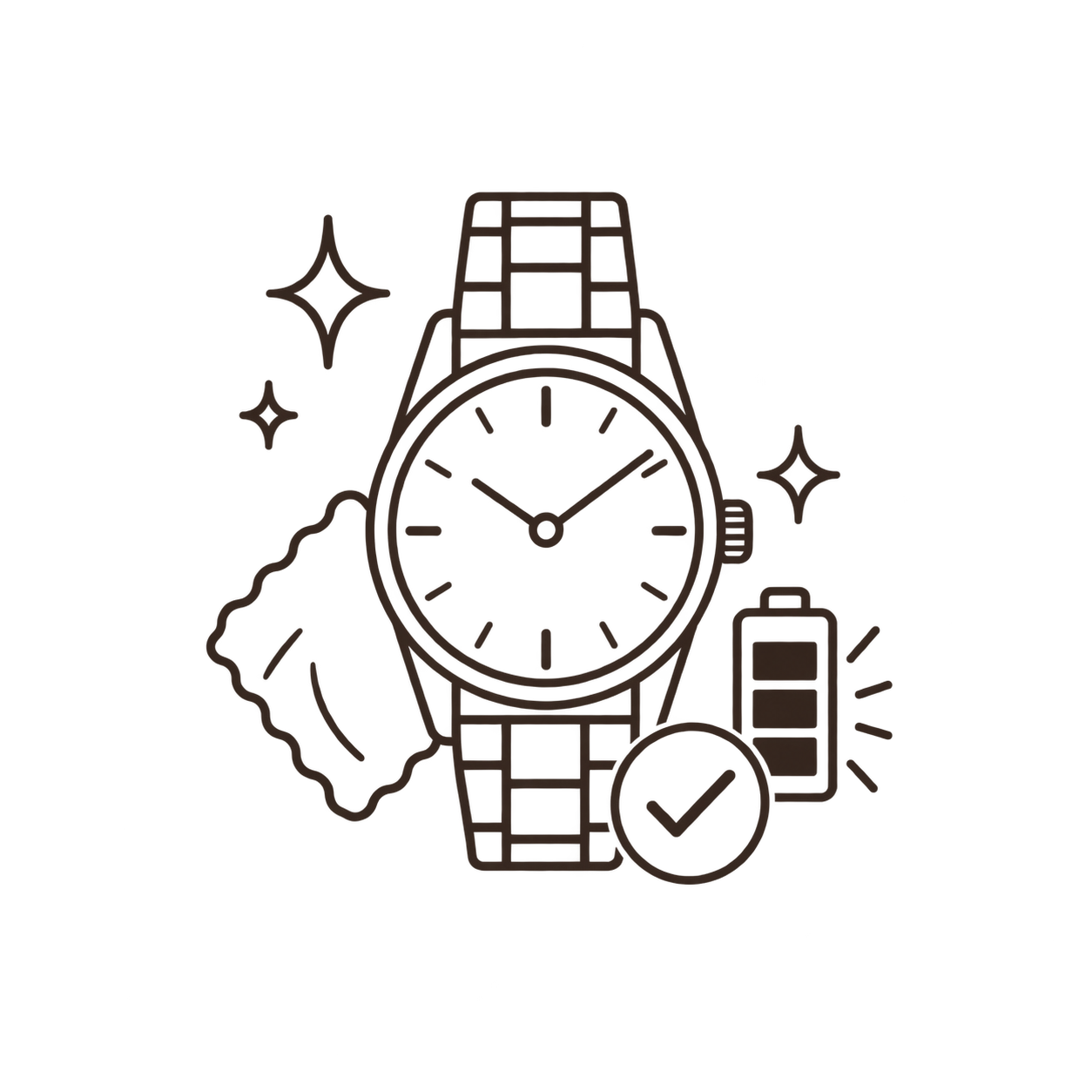 A watch being cleaned, tested, and prepared with a fresh battery